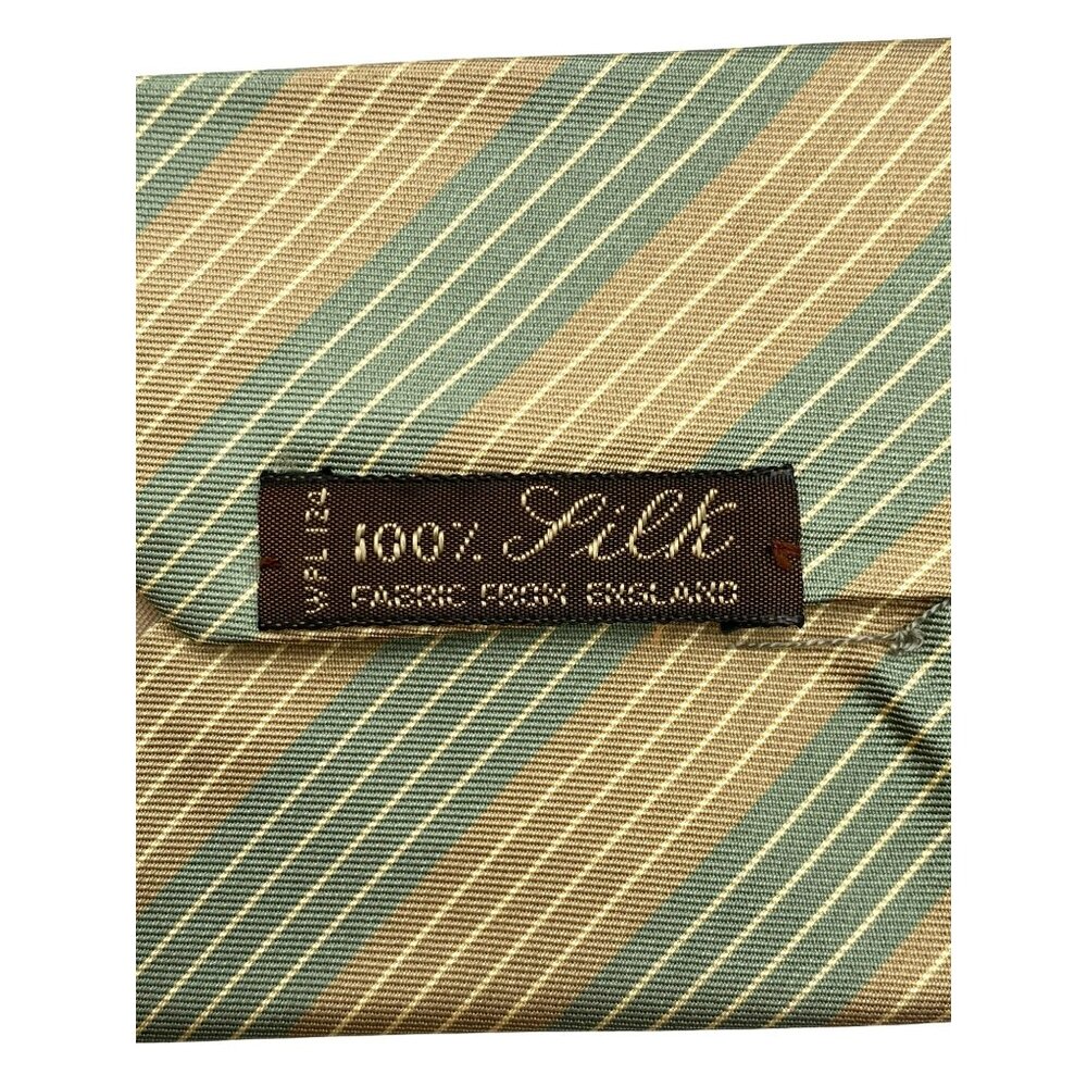Saddle Club Tan Blue Striped Italy Italian Silk Tie Neck Luxury Vintage Mens - Picture 5 of 6